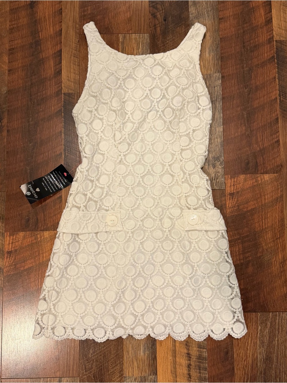 Y2K bebe white Crochet Mini Dress